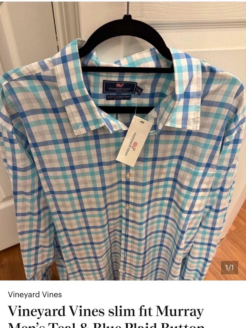 Vineyard Vines Teal, Light Blue & White Plaid Button-Down Shirt